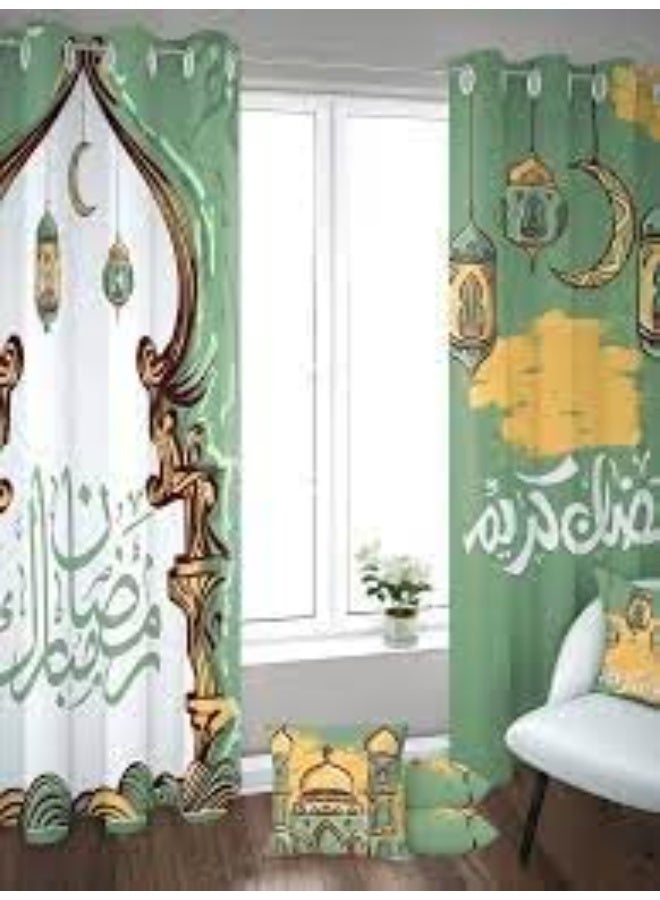 "Luxury curtains made of heavy printed soft fabric, measuring 150 cm wide × 250 cm long, ready-made with the most beautiful traditional and modern Ramadan patterns and decorations, available in all colors to suit every taste in décor." - Image 3